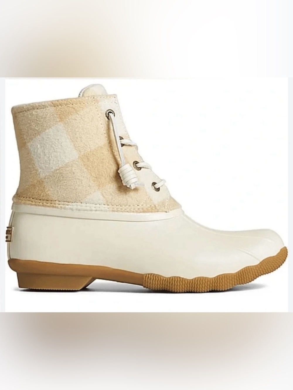 NEW Sperry Saltwater Buffalo Check Wool Duck Rain Winter Boots Ivory Women’s 9.5